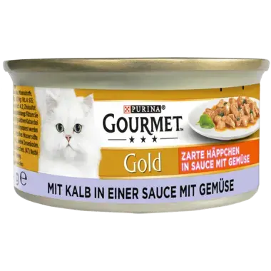 GOURMET™ Gold Zarte Häppchen in Sauce mit Gemüse mit Kalb in einer Sauce mit Gemüse Seitenansicht