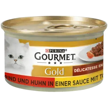 GOURMET™ Gold Délicatesse en Sauce mit Rind und Huhn in einer Sauce mit Tomaten Vorderansicht