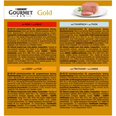 GOURMET Gold Feine Pastete mit Thunfisch, Leber, Truthahn und Rind Rückseite