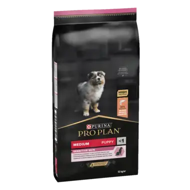 PRO PLAN MEDIUM PUPPY für sensible Haut mit OPTIDERMA reich an Lachs